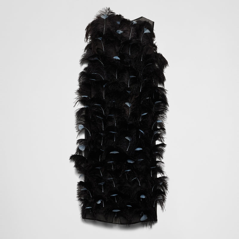 Feather-embellished silk organza dress