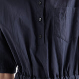 Short-sleeved technical pongé dress