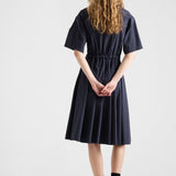 Short-sleeved technical pongé dress