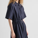 Short-sleeved technical pongé dress