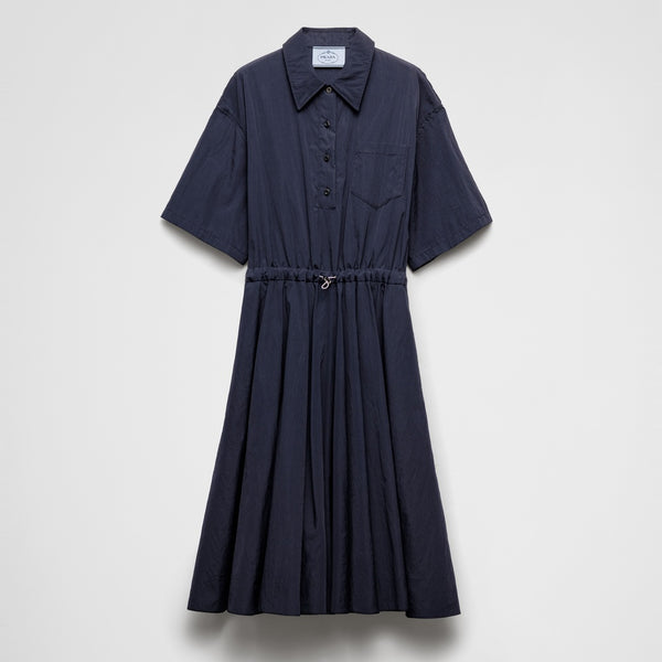 Short-sleeved technical pongé dress