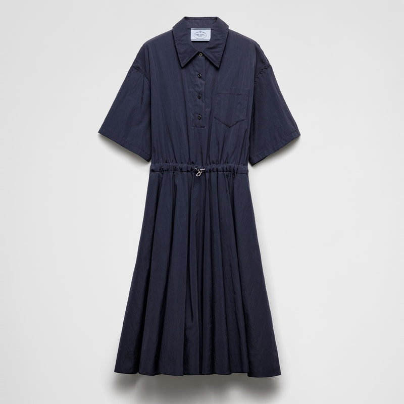 Short-sleeved technical pongé dress