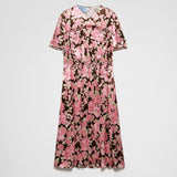 Embroidered satin midi-dress