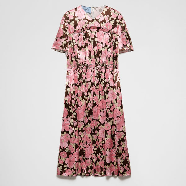 Embroidered satin midi-dress