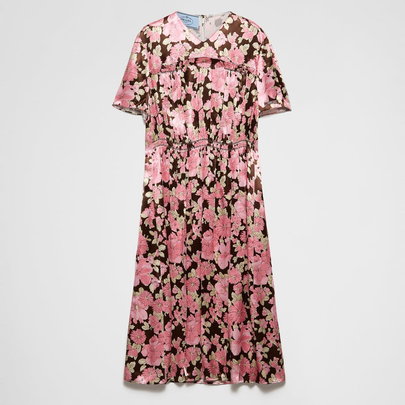 Embroidered satin midi-dress