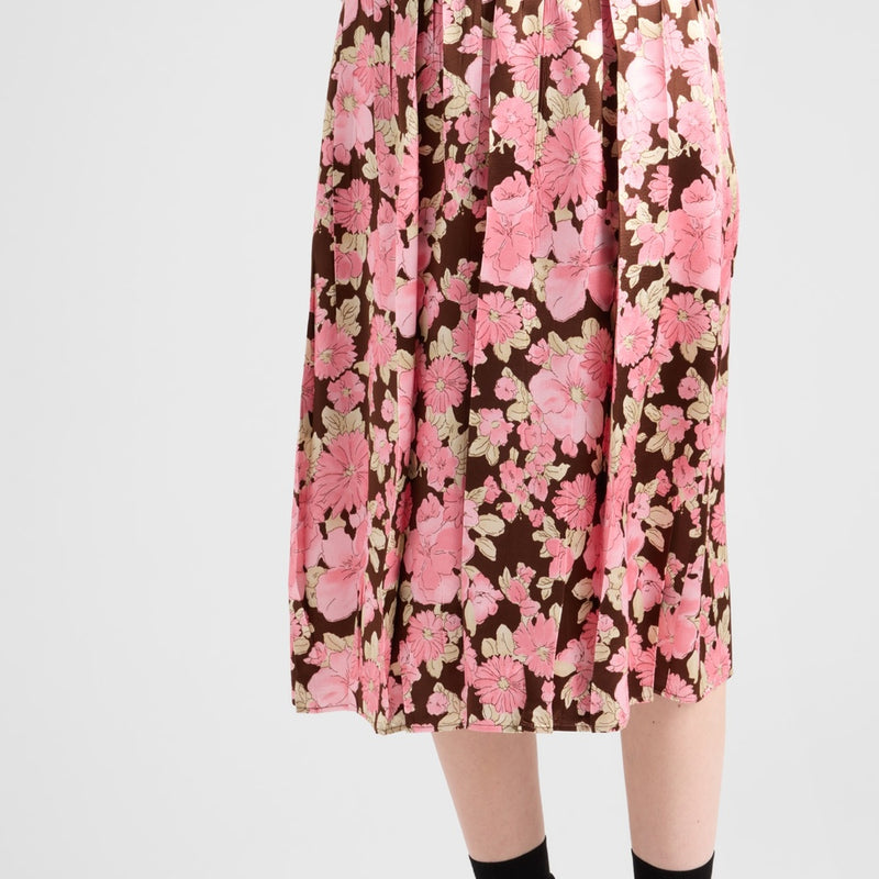 Embroidered satin midi-dress