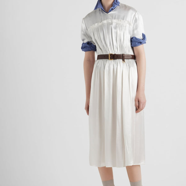 Embroidered satin midi-dress