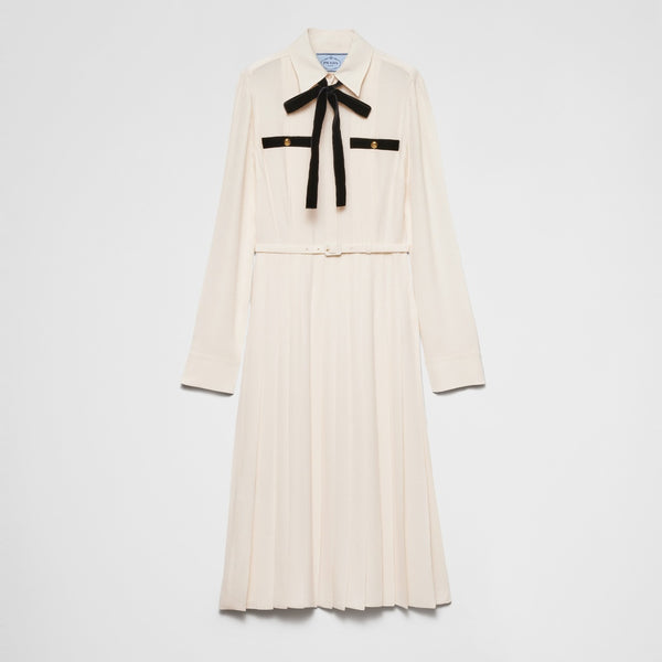 Long pleated satin sablé dress