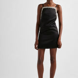 Embroidered double satin mini-dress