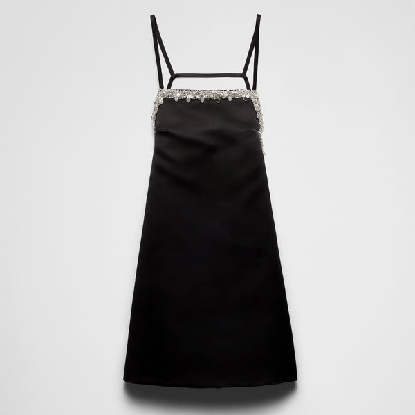 Embroidered double satin mini-dress