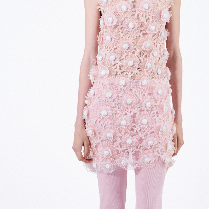 Guipure short dress with Dahlia embroidery