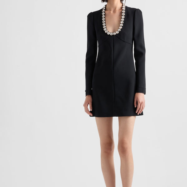 Embroidered sable compact mini-dress