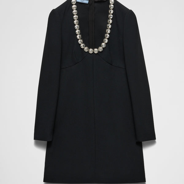 Embroidered sable compact mini-dress