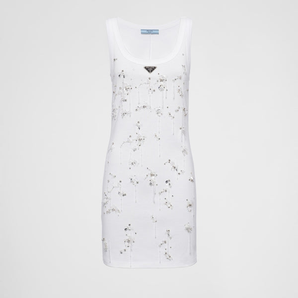 Embroidered ribbed jersey dress