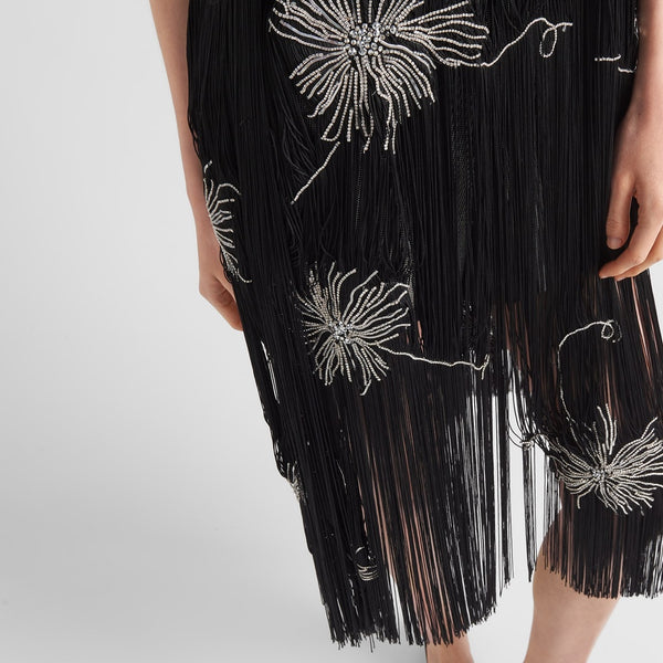 Embroidered dress with fringe