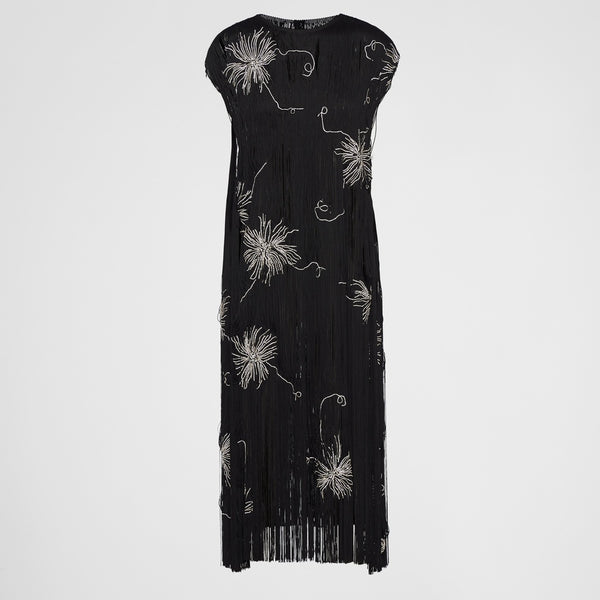 Embroidered dress with fringe