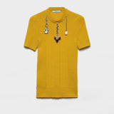 Short-sleeved wool knit sweater with pendants