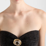 Wool and cashmere bandeau top with brooch