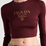 Cropped silk sweater with logo