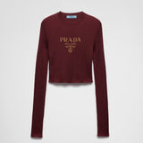 Cropped silk sweater with logo
