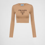 Cropped silk sweater with logo