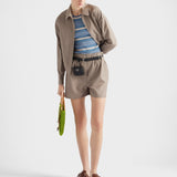 Striped stretch cotton knit top