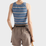 Striped stretch cotton knit top