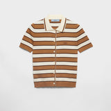Short-sleeved striped cotton cardigan
