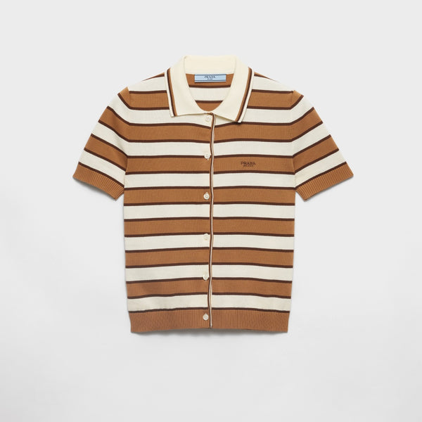 Short-sleeved striped cotton cardigan