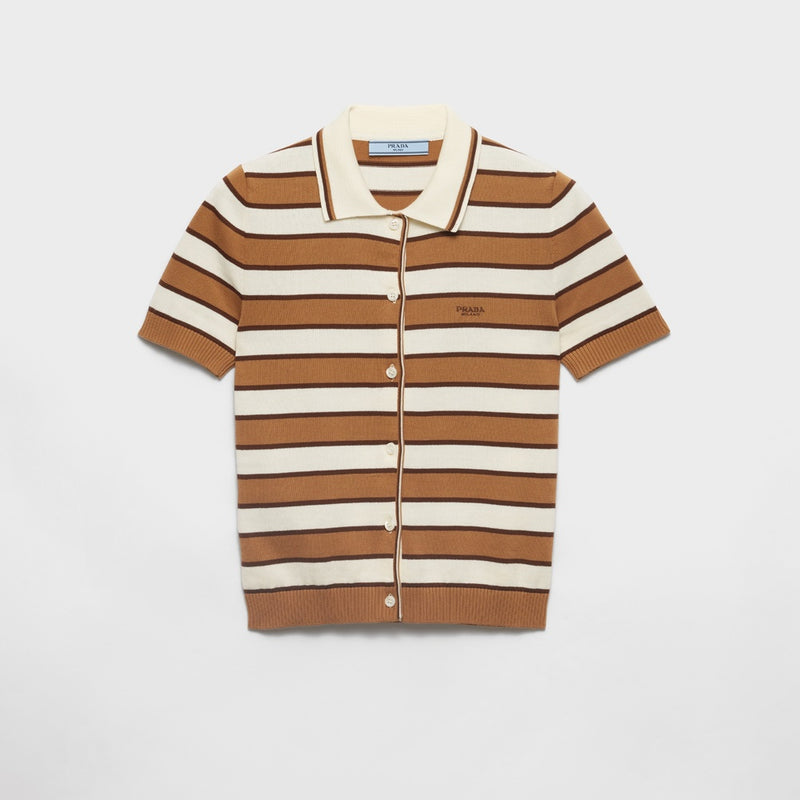Short-sleeved striped cotton cardigan