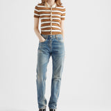 Short-sleeved striped cotton cardigan