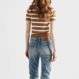 Short-sleeved striped cotton cardigan