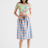 Checked poplin midi-skirt
