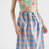 Checked poplin midi-skirt
