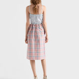 Checked cotton midi skirt