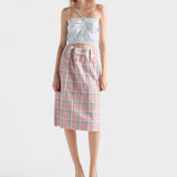 Checked cotton midi skirt
