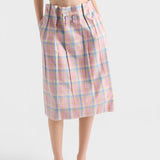 Checked cotton midi skirt