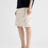 Floral-print quilted satin skirt