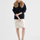 Floral-print quilted satin skirt