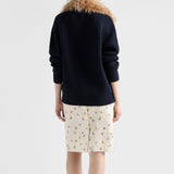 Floral-print quilted satin skirt