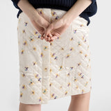 Floral-print quilted satin skirt