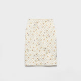 Floral-print quilted satin skirt