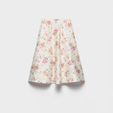 Floral print quilted satin circle skirt