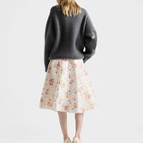 Floral print quilted satin circle skirt