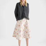 Floral print quilted satin circle skirt