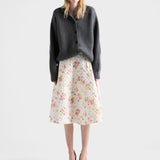 Floral print quilted satin circle skirt