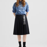 Pleated gabardine midi-skirt