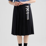 Pleated gabardine midi-skirt