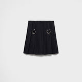 Pleated gabardine miniskirt with metal rings