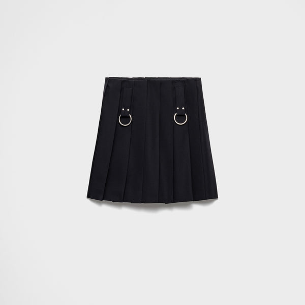 Pleated gabardine miniskirt with metal rings